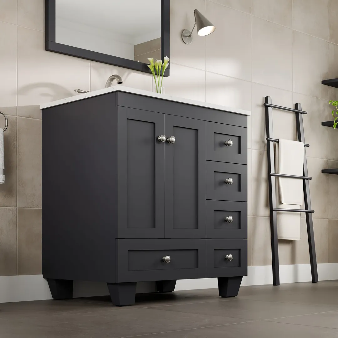 Eviva Acclaim 30-in W x 22-in D x 34-in H Gray Bath Vanity with White Carrara Marble Top and White Undermount Sink, photo 2 of 7