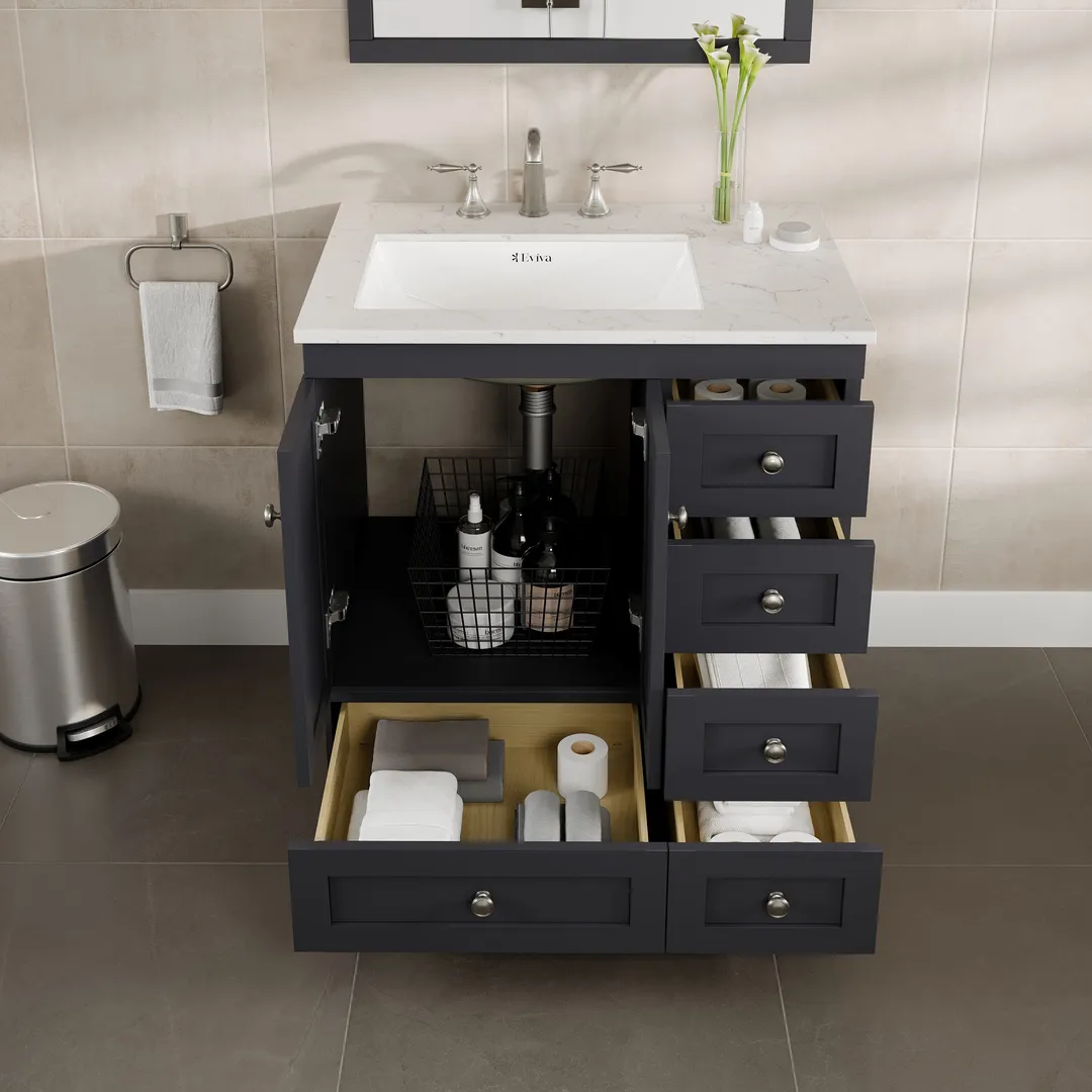 Eviva Acclaim 30-in W x 22-in D x 34-in H Gray Bath Vanity with White Carrara Marble Top and White Undermount Sink, photo 4 of 7
