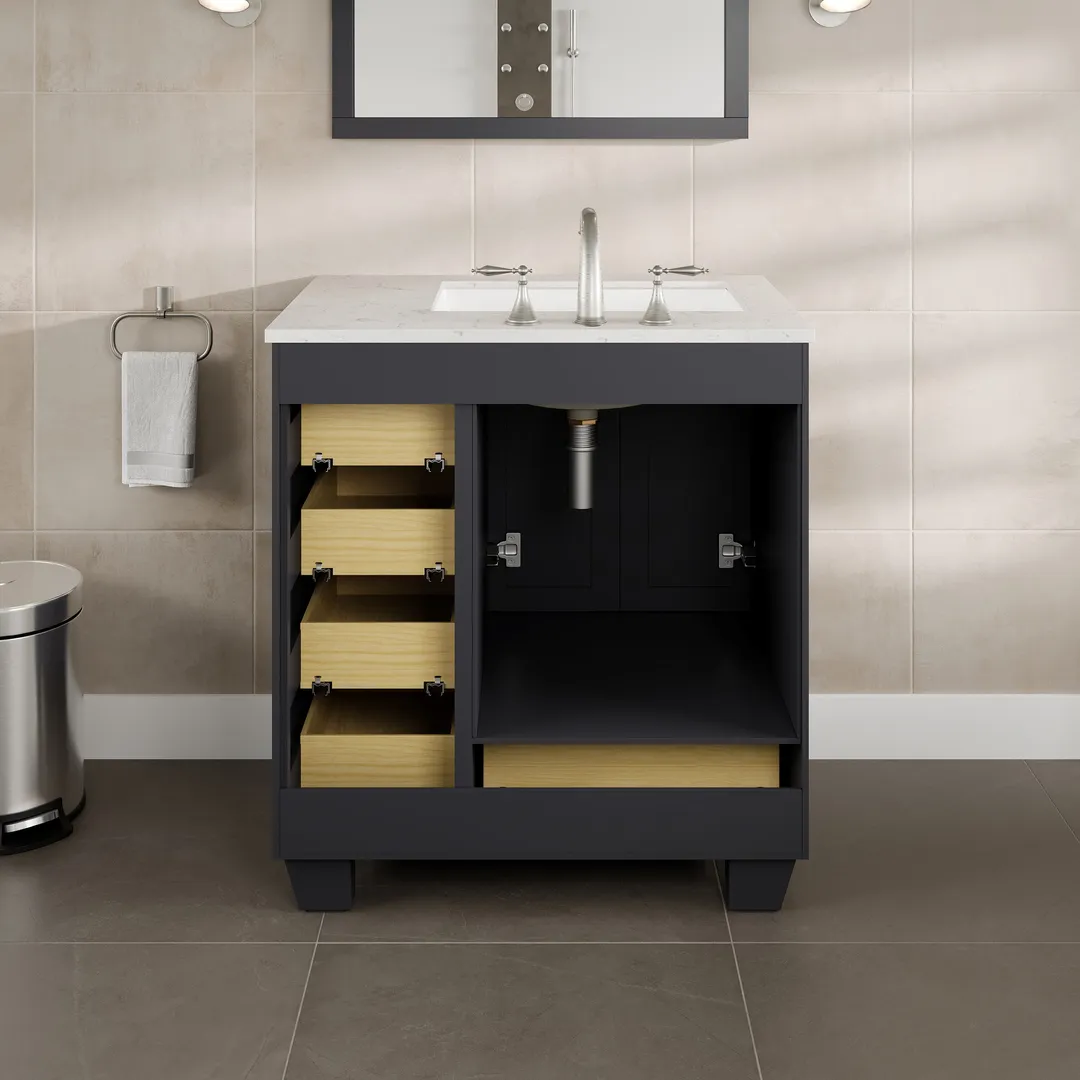 Eviva Acclaim 30-in W x 22-in D x 34-in H Gray Bath Vanity with White Carrara Marble Top and White Undermount Sink, photo 7 of 7