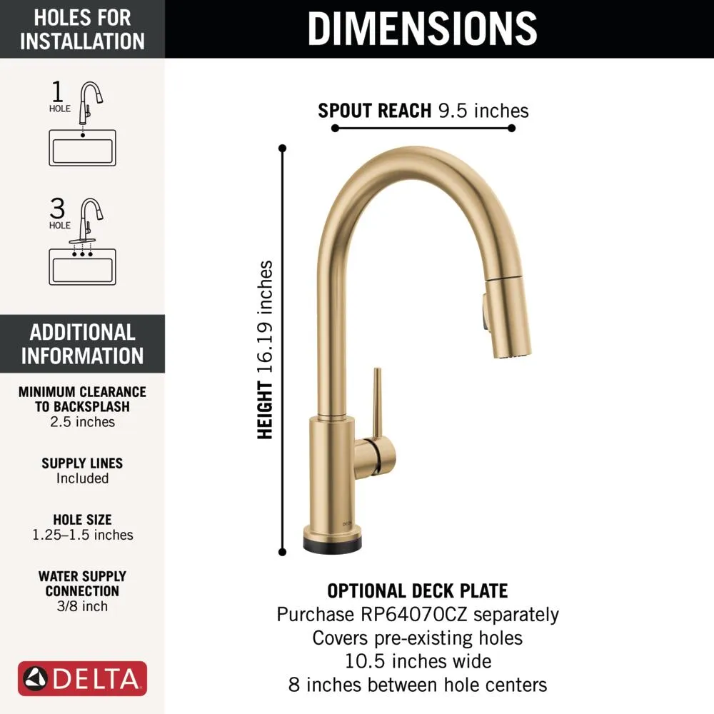 Delta Trinsic Touch2O Champagne Bronze 1-Handle Deck-Mount Pull-Down Touch Kitchen Faucet, photo 4 of 8