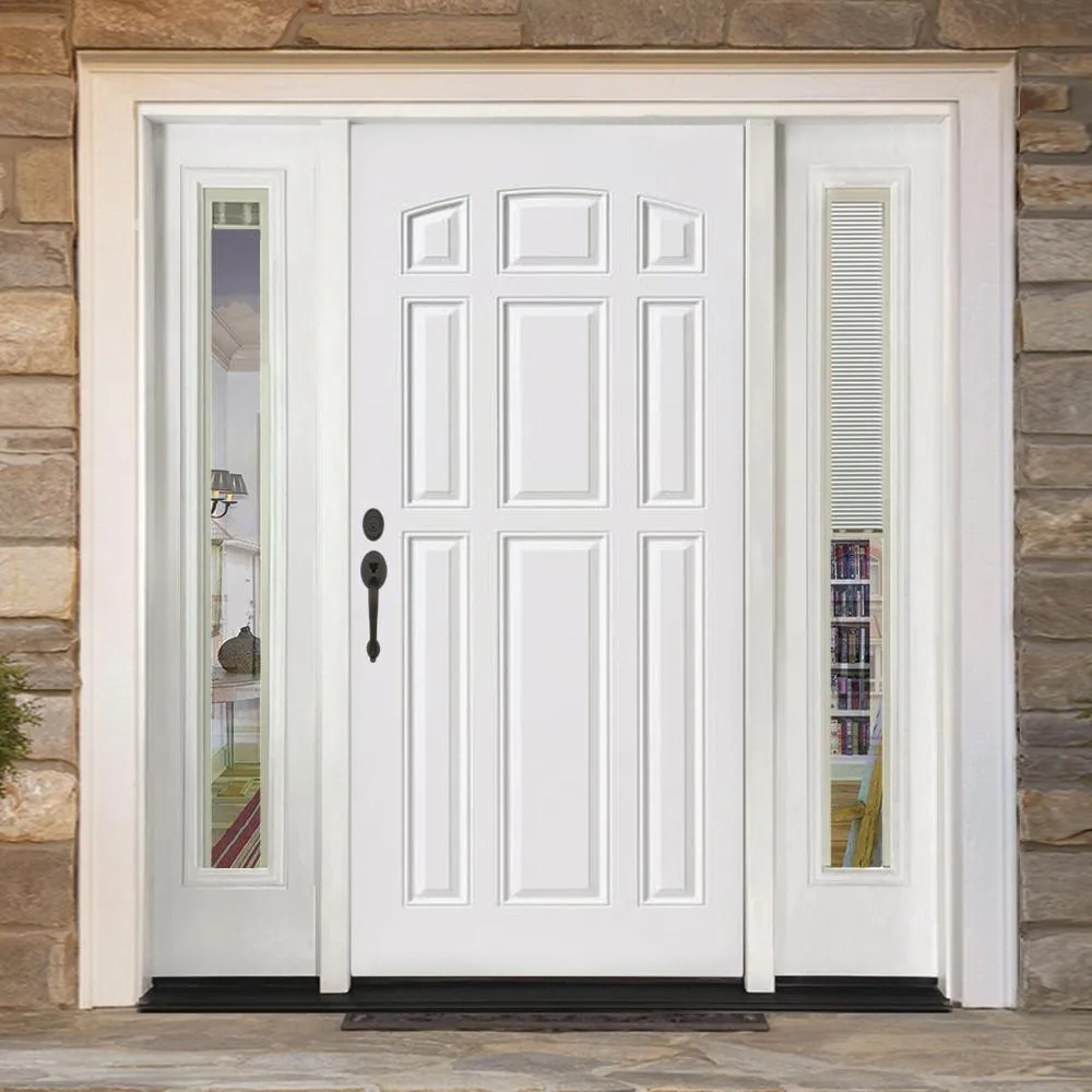 Steves & Sons 68 in. x 80 in. 9 Panel Primed White Right-Hand Steel Prehung Front Door with 14 in. Mini Blind Sidelites 6 in. Wall, photo 2 of 6