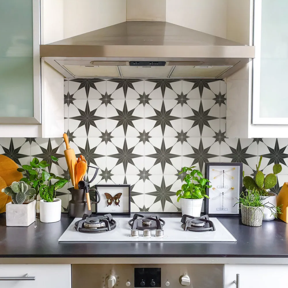 Merola Tile Stella Nero Encaustic 9-3/4 in. x 9-3/4 in. Porcelain Floor and Wall Tile, photo 7 of 8