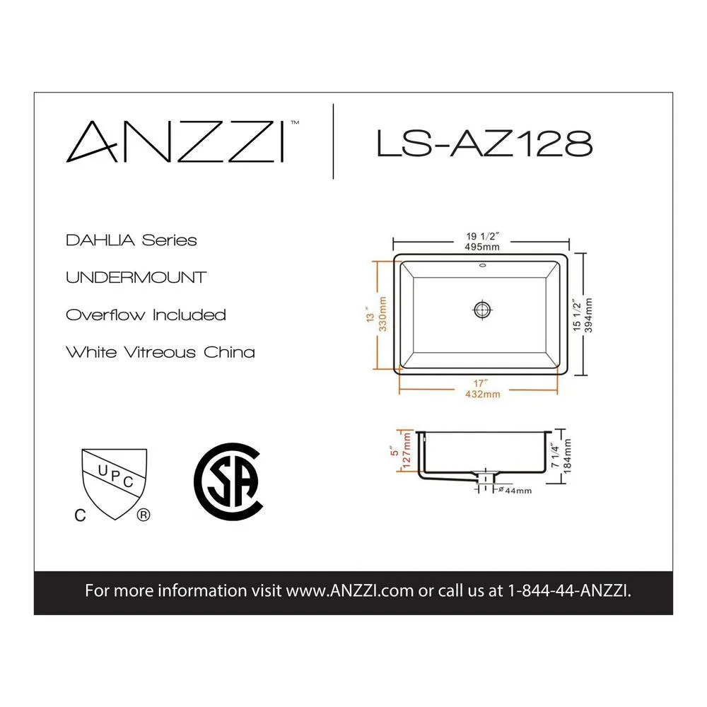 ANZZI Dahlia Series 7.25 in. Ceramic Undermount Bathroom Sink Basin in White, photo 3 of 12