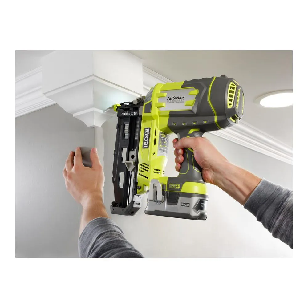 RYOBI 18-Volt ONE+ Lithium-Ion Cordless AirStrike 16-Gauge Cordless Straight Finish Nailer (Tool Only) with Sample Nails, photo 8 of 16