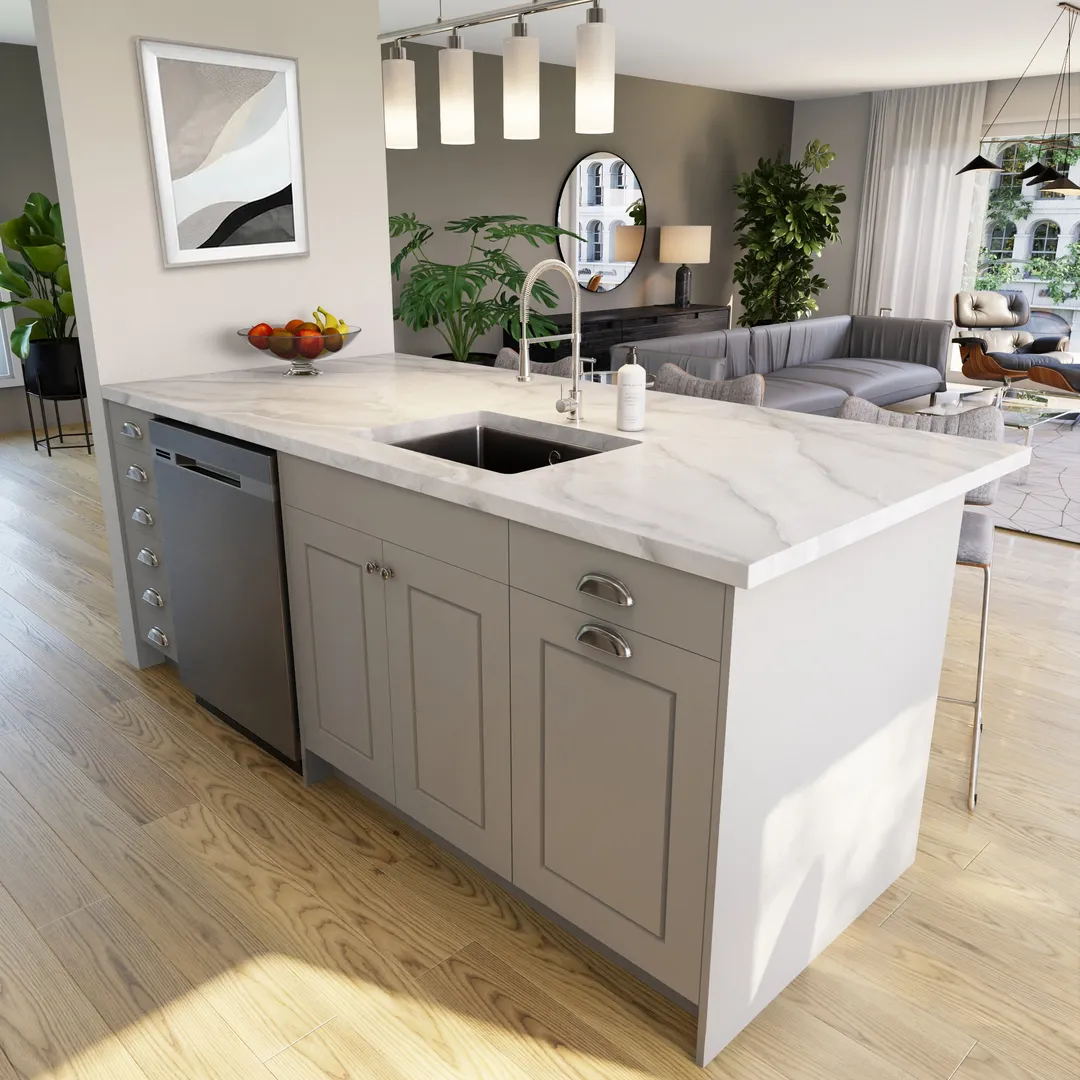 Hugo&Borg Belcourt 36-in W x 34.5-in H x 36-in D Gray Painted Lazy Susan Corner Base Fully Assembled Cabinet (Recessed Panel Shaker Style), photo 8 of 9