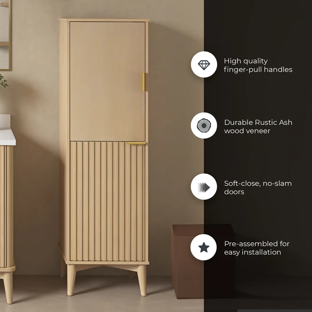 OVE Decors Gabi 17.99-in x 60-in x 15.98-in Rustic Ash Wood Freestanding Soft Close Linen Cabinet, photo 3 of 15