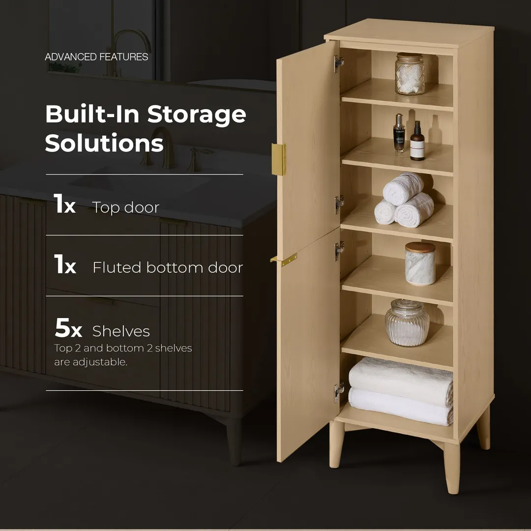 OVE Decors Gabi 17.99-in x 60-in x 15.98-in Rustic Ash Wood Freestanding Soft Close Linen Cabinet, photo 4 of 15