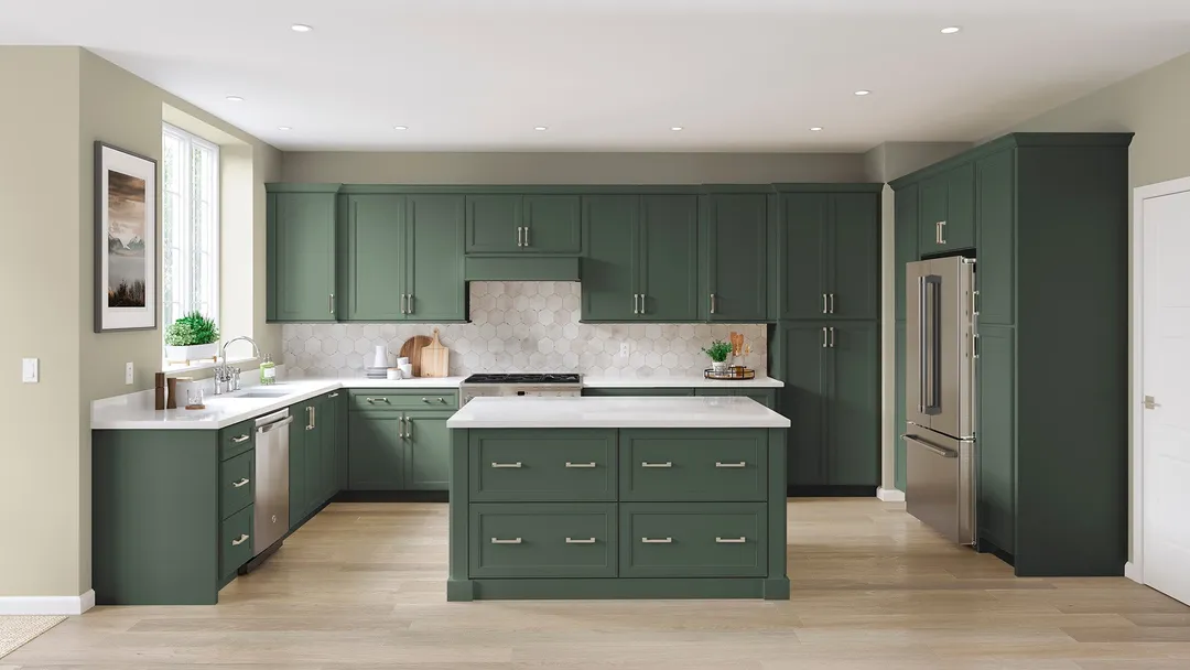 allen + roth Heathrow 33-in W x 34.5-in H x 24-in D Sage L-shaped Corner Base Fully Assembled Cabinet (Recessed Panel Mitered Style), photo 8 of 13