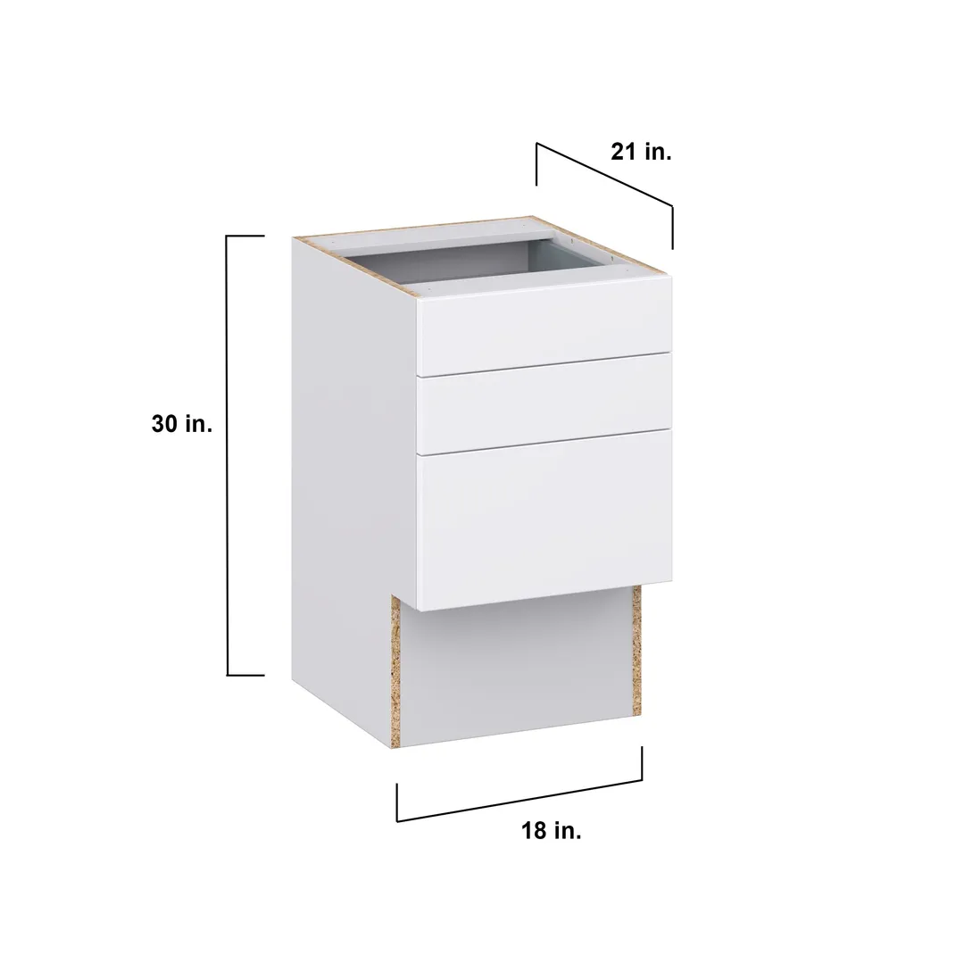 Hugo&Borg Lasalle 18-in W x 30-in H x 21-in D Bright White Slab 3-Drawer Base Fully Assembled Cabinet (Flat Panel Style), photo 4 of 13