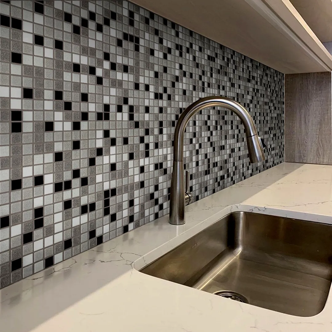 Apollo Tile Mingles Gray and Black 12-in x 12-in Glossy Glass Uniform Squares Floor and Wall Tile (20-sq. ft/ Carton), photo 8 of 8