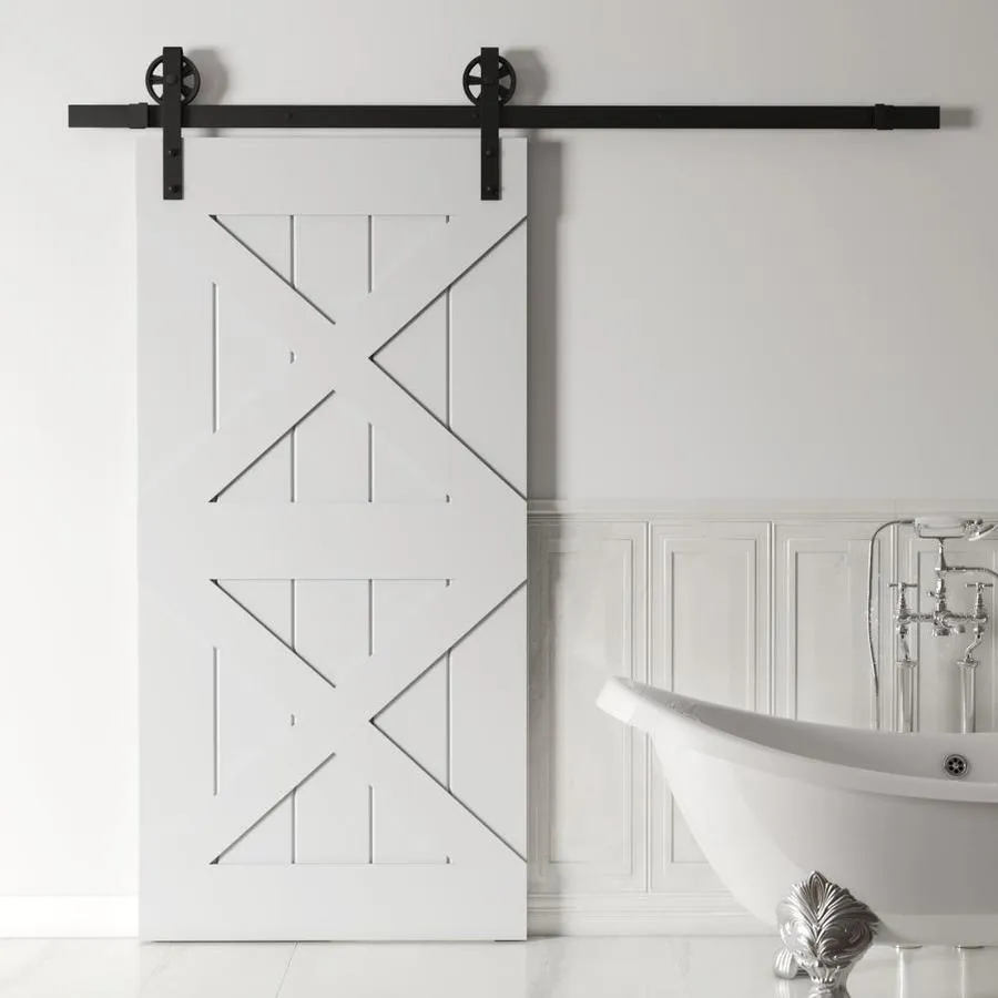 Urban Woodcraft 40-in x 83-in Painted Grey Crossbuck Prefinished Pine MDF Single Barn Door (Hardware Included), photo 5 of 6