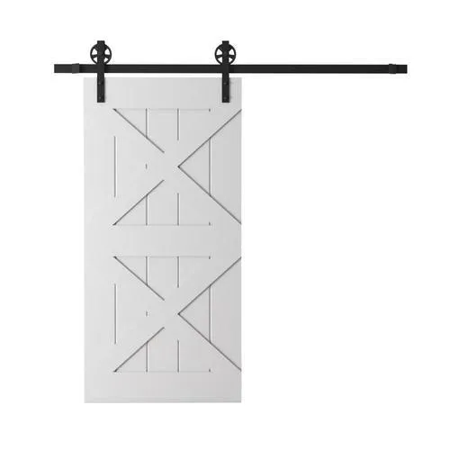 Urban Woodcraft 40-in x 83-in Painted Grey Crossbuck Prefinished Pine MDF Single Barn Door (Hardware Included), photo 6 of 6