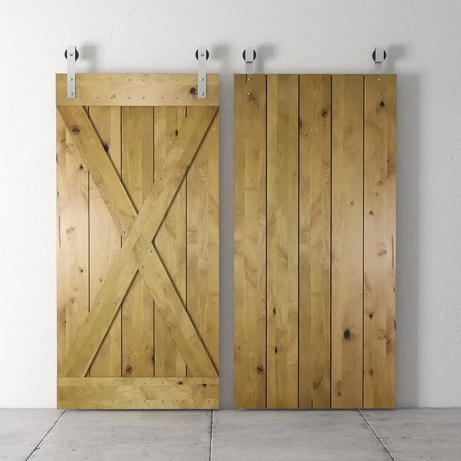 Urban Woodcraft 40-in x 83-in Kotty Alder Wood Crossbuck Prefinished Knotty Alder Wood Single Barn Door (Hardware Included), photo 2 of 6