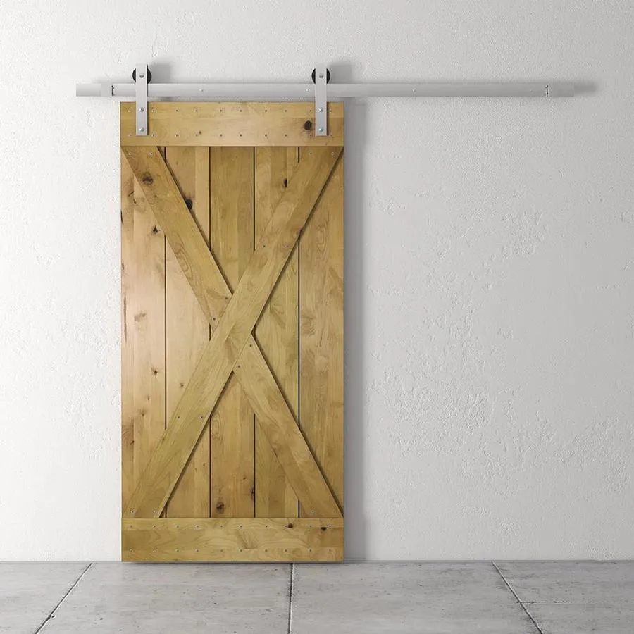 Urban Woodcraft 40-in x 83-in Kotty Alder Wood Crossbuck Prefinished Knotty Alder Wood Single Barn Door (Hardware Included), photo 3 of 6