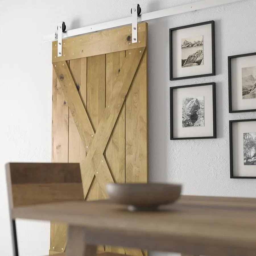 Urban Woodcraft 40-in x 83-in Kotty Alder Wood Crossbuck Prefinished Knotty Alder Wood Single Barn Door (Hardware Included), photo 4 of 6