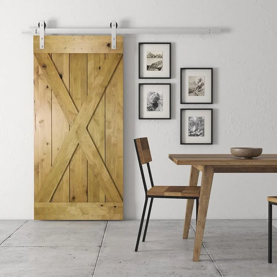 Urban Woodcraft 40-in x 83-in Kotty Alder Wood Crossbuck Prefinished Knotty Alder Wood Single Barn Door (Hardware Included), photo 5 of 6