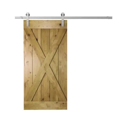 Urban Woodcraft 40-in x 83-in Kotty Alder Wood Crossbuck Prefinished Knotty Alder Wood Single Barn Door (Hardware Included), photo 6 of 6