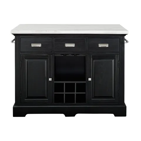 Black Wood Base with Faux Marble Top Kitchen Island