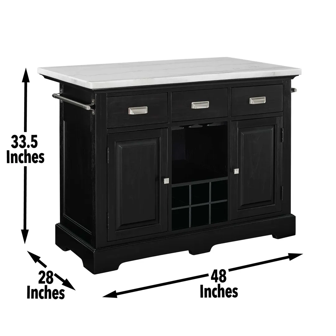 Steve Silver Black Wood Base with Faux Marble Top Kitchen Island (48-in x 28-in x 36-in), photo 2 of 5