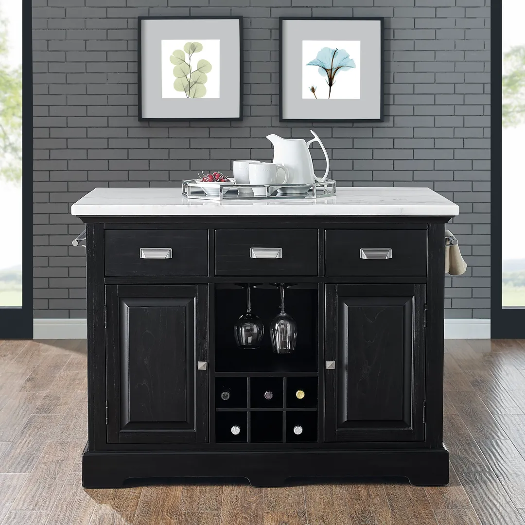 Steve Silver Black Wood Base with Faux Marble Top Kitchen Island (48-in x 28-in x 36-in), photo 3 of 5