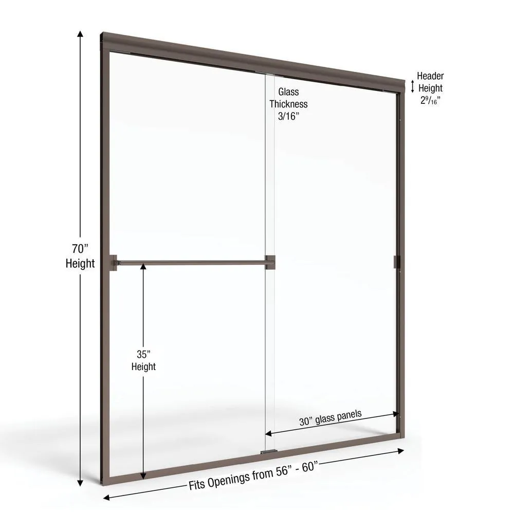 Classic 60 in. x 70 in. Semi-Frameless Sliding Shower Door in Oil Rubbed Bronze with Clear Glass, photo 2 of 19