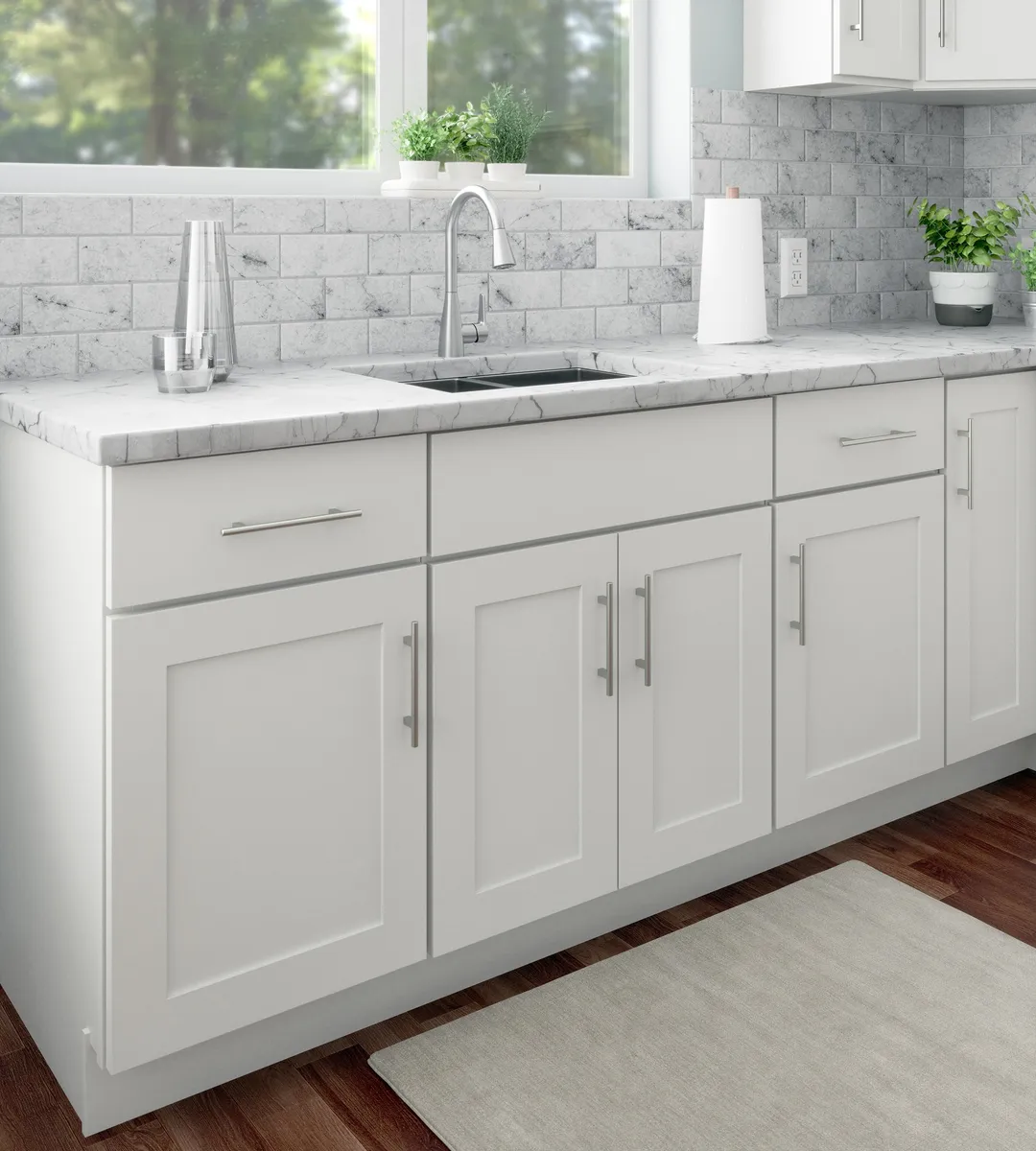 RELIABILT Fairplay 24-in W x 30-in H x 24-in D White Diagonal Corner Wall Ready To Assemble Plywood Cabinet (Recessed Panel Shaker Style), photo 6 of 8