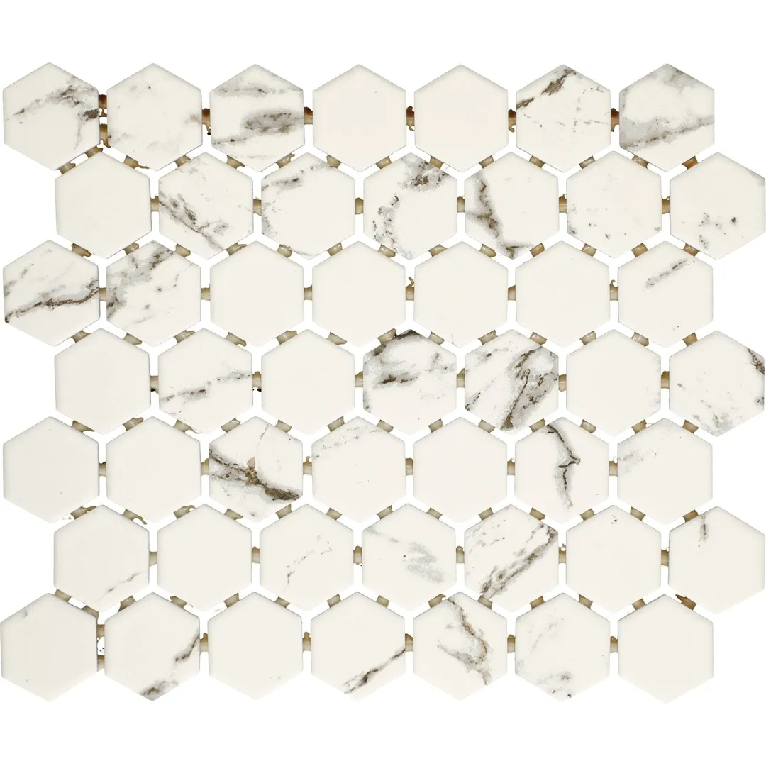 American Olean Marble Manor Calacatta 10-in x 12-in Matte Ceramic Hexagon Marble-Look Floor and Wall Tile (Mesh-Mounted Mosaic), photo 9 of 10