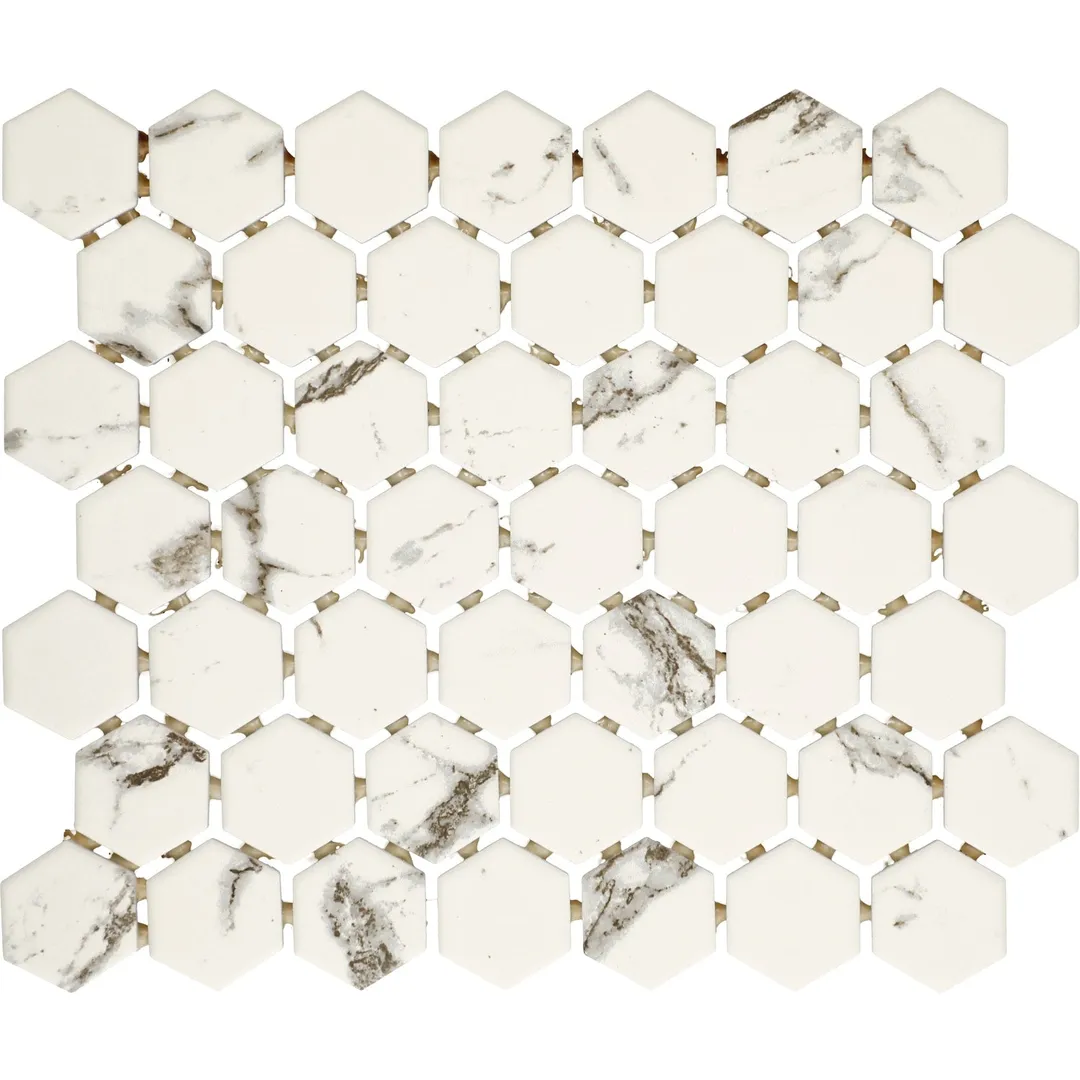 American Olean Marble Manor Calacatta 10-in x 12-in Matte Ceramic Hexagon Marble-Look Floor and Wall Tile (Mesh-Mounted Mosaic), photo 7 of 10