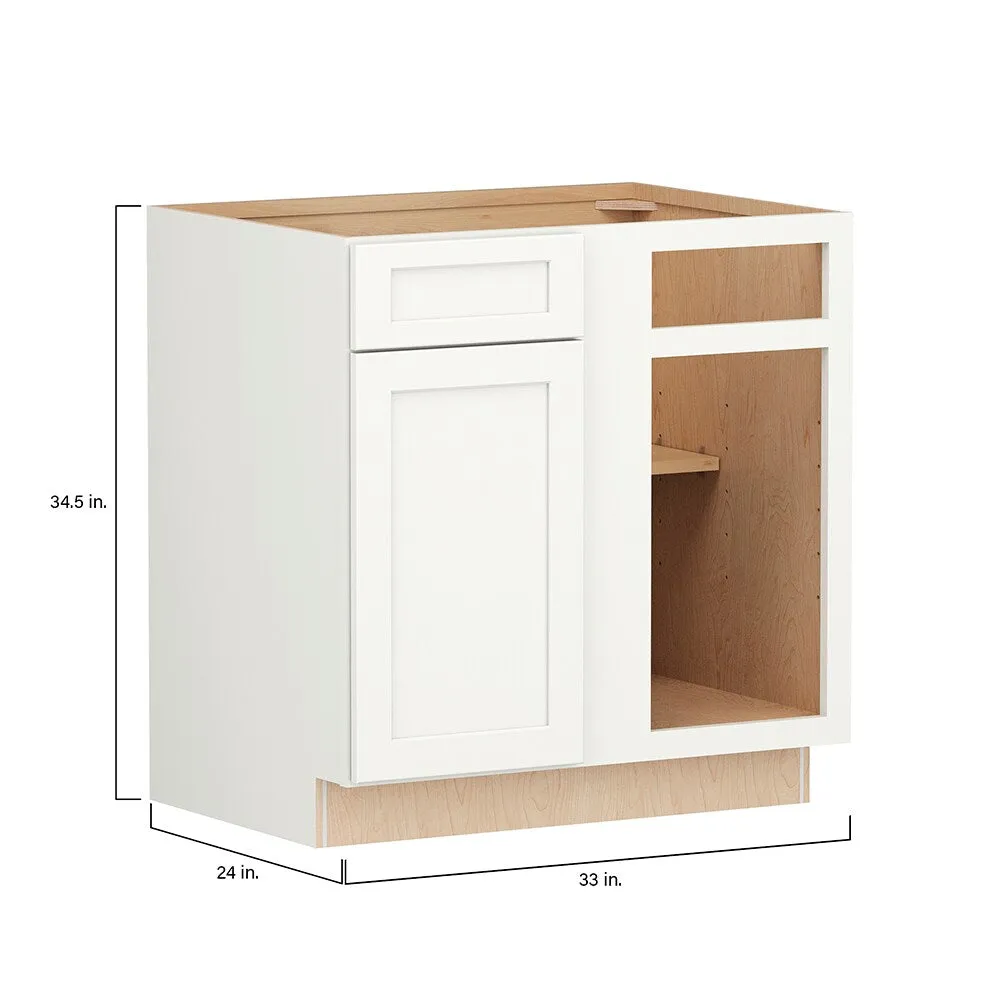 Shenandoah PRO Express Breckenridge 33-in W x 34.5-in H x 24-in D Linen Full Overlay Blind 1-Drawer Corner Base Fully Assembled Plywood Cabinet (Recessed Panel Shaker Style), photo 4 of 13