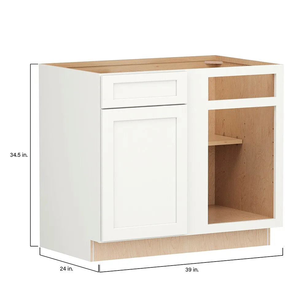 Shenandoah PRO Express Breckenridge 39-in W x 34.5-in H x 24-in D Linen Full Overlay Blind 1-Drawer Corner Base Fully Assembled Plywood Cabinet (Recessed Panel Shaker Style), photo 4 of 13