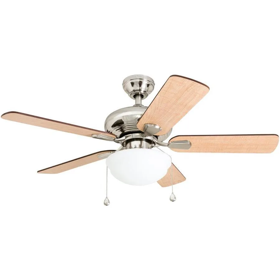 Harbor Breeze Caratuk River 52-in Brushed Nickel LED Indoor Ceiling Fan with Light, Reversible Auburn/Blonde Blades (5-Blade), photo 3 of 14