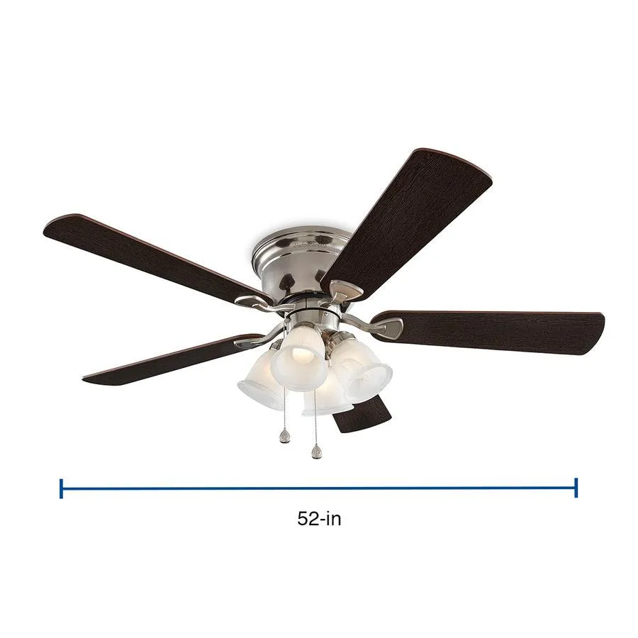 Harbor Breeze Centreville 52-in Brushed Nickel LED Indoor Flush Mount Ceiling Fan with Light, 5-Blade, photo 2 of 17