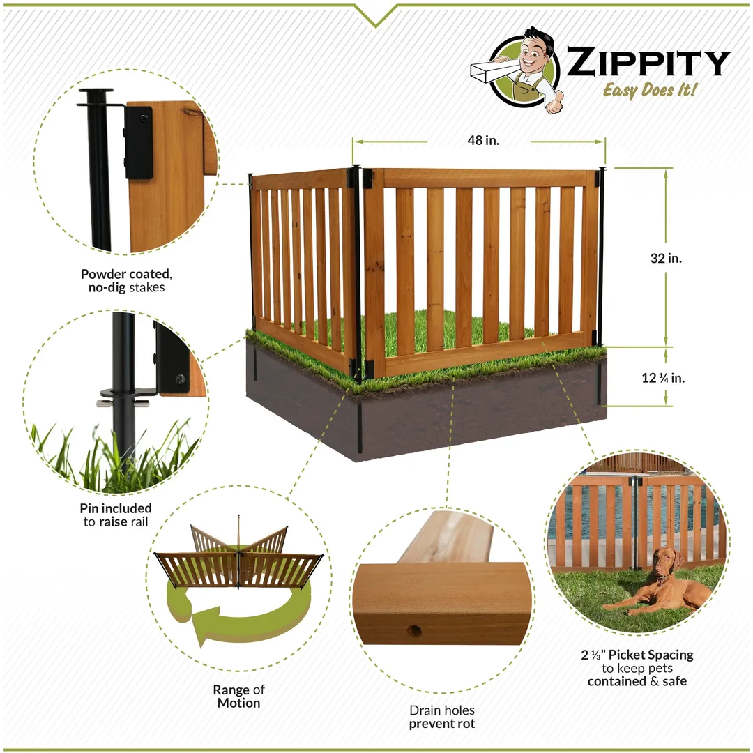 Zippity Outdoor Products 2.7-ft x 4-ft Pressure Treated Cedar Flat-top Garden No Dig Fence Panel, photo 5 of 9