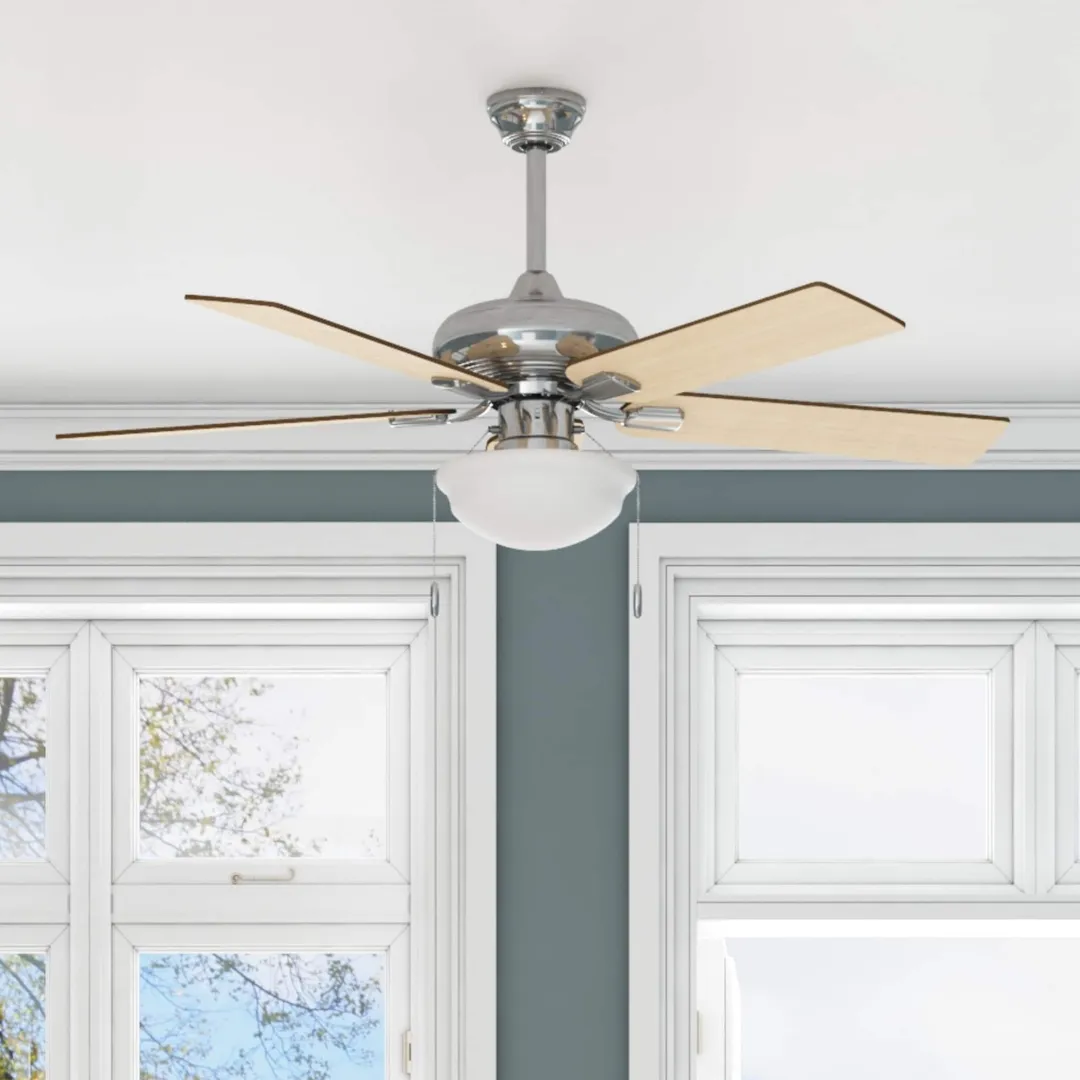 Harbor Breeze Caratuk River 52-in Brushed Nickel LED Indoor Ceiling Fan with Light, Reversible Auburn/Blonde Blades (5-Blade), photo 10 of 14