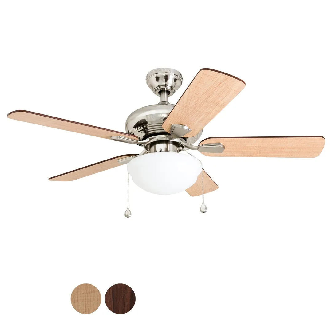 Harbor Breeze Caratuk River 52-in Brushed Nickel LED Indoor Ceiling Fan with Light, Reversible Auburn/Blonde Blades (5-Blade), photo 7 of 14
