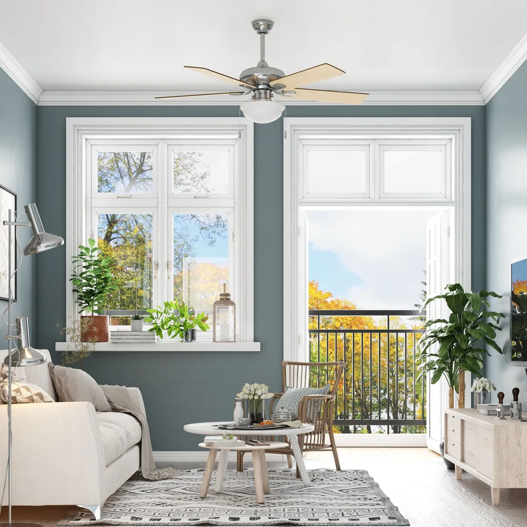 Harbor Breeze Caratuk River 52-in Brushed Nickel LED Indoor Ceiling Fan with Light, Reversible Auburn/Blonde Blades (5-Blade), photo 11 of 14