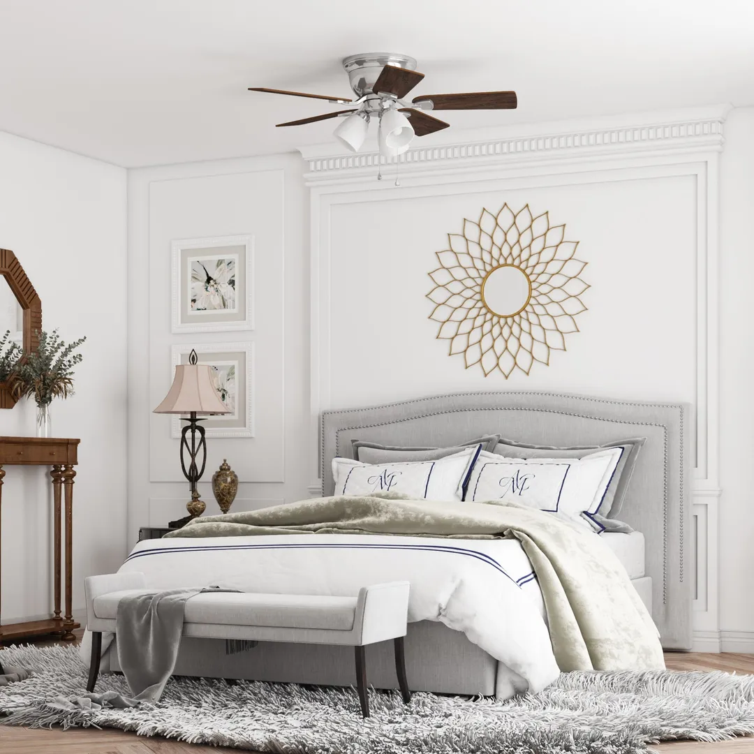 Harbor Breeze Centreville 42-in Brushed Nickel LED Indoor Flush Mount Ceiling Fan with Light Kit (5-Blade), photo 12 of 16