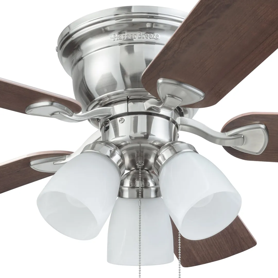 Harbor Breeze Centreville 42-in Brushed Nickel LED Indoor Flush Mount Ceiling Fan with Light Kit (5-Blade), photo 15 of 16