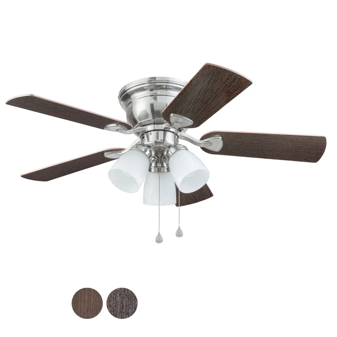 Harbor Breeze Centreville 42-in Brushed Nickel LED Indoor Flush Mount Ceiling Fan with Light Kit (5-Blade), photo 9 of 16