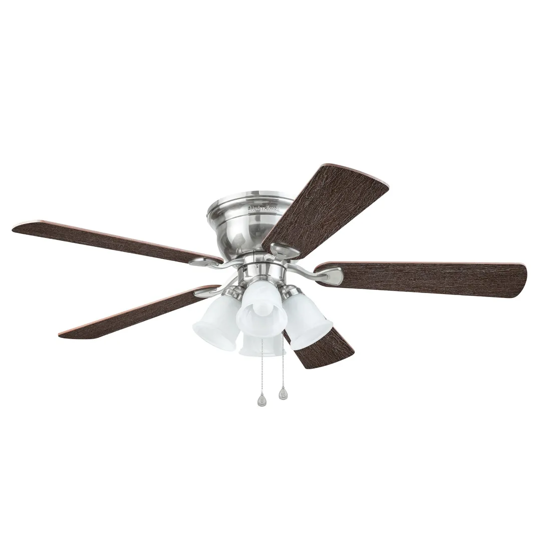 Harbor Breeze Centreville 52-in Brushed Nickel LED Indoor Flush Mount Ceiling Fan with Light, 5-Blade, photo 11 of 17