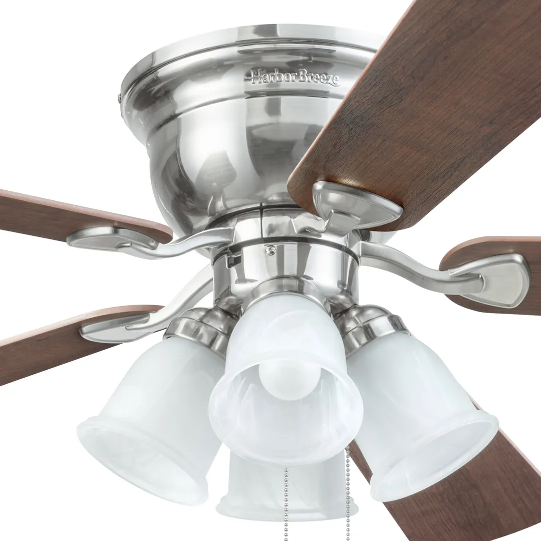 Harbor Breeze Centreville 52-in Brushed Nickel LED Indoor Flush Mount Ceiling Fan with Light, 5-Blade, photo 13 of 17