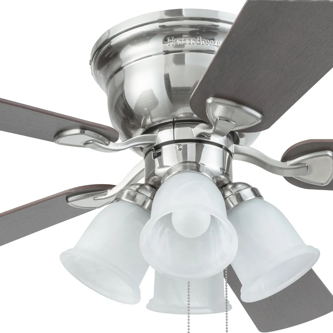 Harbor Breeze Centreville 52-in Brushed Nickel LED Indoor Flush Mount Ceiling Fan with Light, 5-Blade, photo 12 of 17