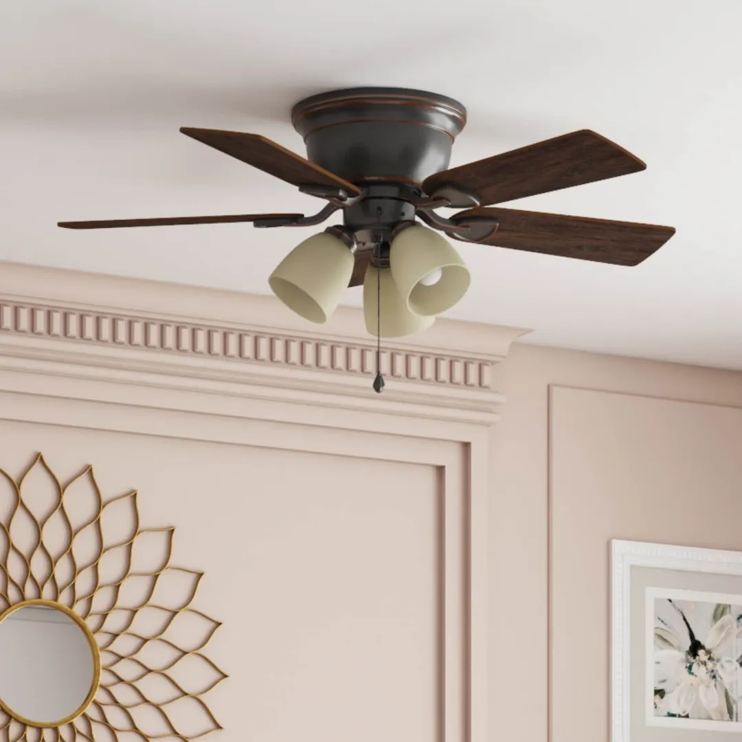 Harbor Breeze Centreville 42-in Oil-Rubbed Bronze LED Indoor Flush Mount Ceiling Fan with Light Kit (5-Blade), photo 12 of 13