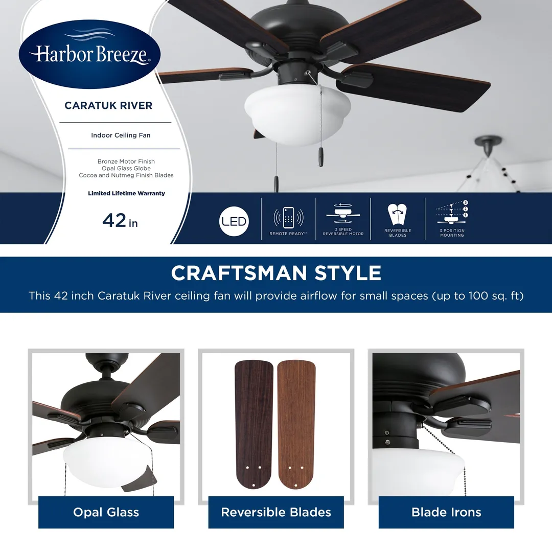Harbor Breeze Caratuk River 42-in Oil Rubbed Bronze LED Indoor Ceiling Fan with Light (5-Blade), photo 17 of 17