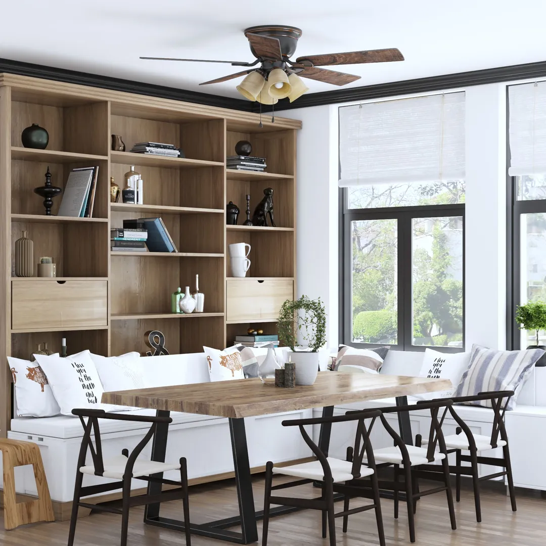Harbor Breeze Centreville 52-in Oil-Rubbed Bronze LED Indoor Flush Mount Ceiling Fan with Light (5-Blade), photo 13 of 14