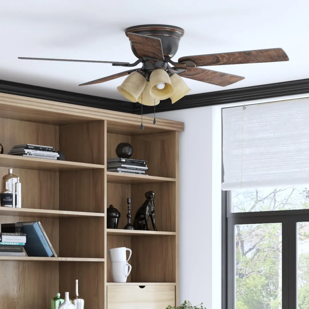 Harbor Breeze Centreville 52-in Oil-Rubbed Bronze LED Indoor Flush Mount Ceiling Fan with Light (5-Blade), photo 14 of 14