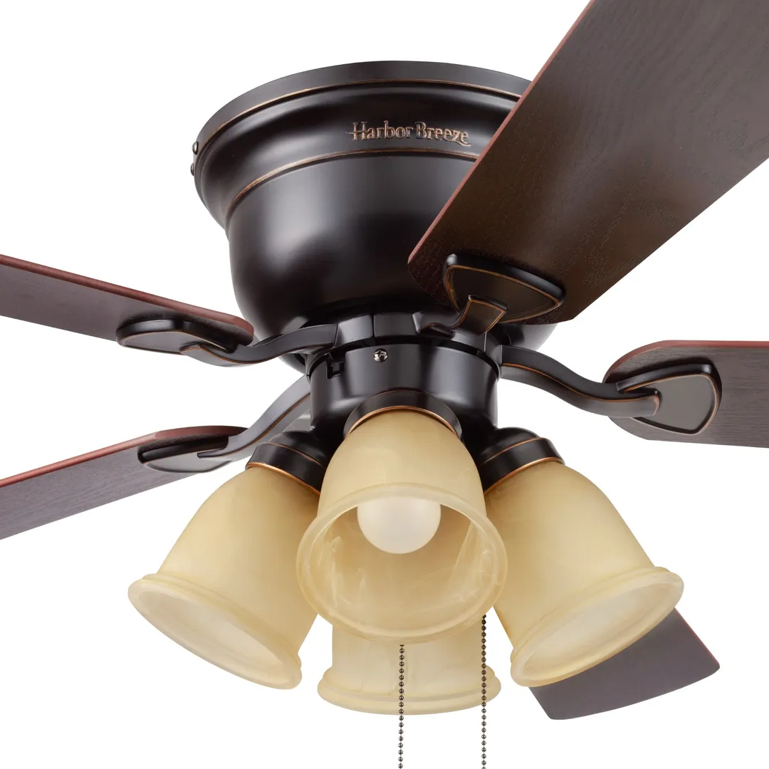 Harbor Breeze Centreville 52-in Oil-Rubbed Bronze LED Indoor Flush Mount Ceiling Fan with Light (5-Blade), photo 9 of 14