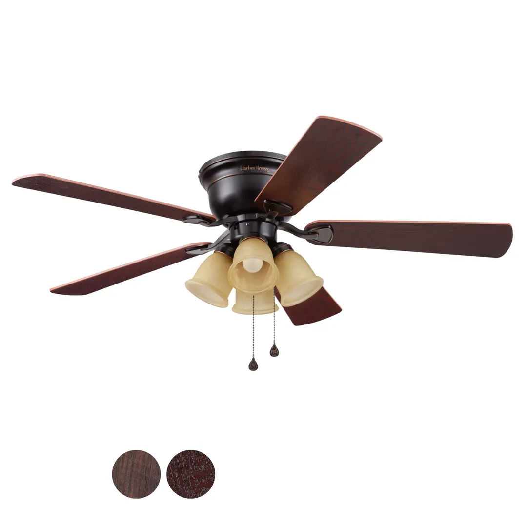 Harbor Breeze Centreville 52-in Oil-Rubbed Bronze LED Indoor Flush Mount Ceiling Fan with Light (5-Blade), photo 8 of 14