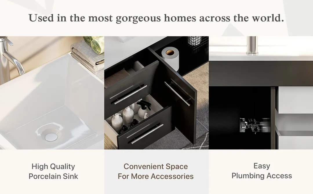 Eviva Totti Wave 72 in. W x 16 in. D x 22 in. H Double Bathroom Vanity, Espresso, White Glassos Top, White Vessel Sinks, photo 7 of 8