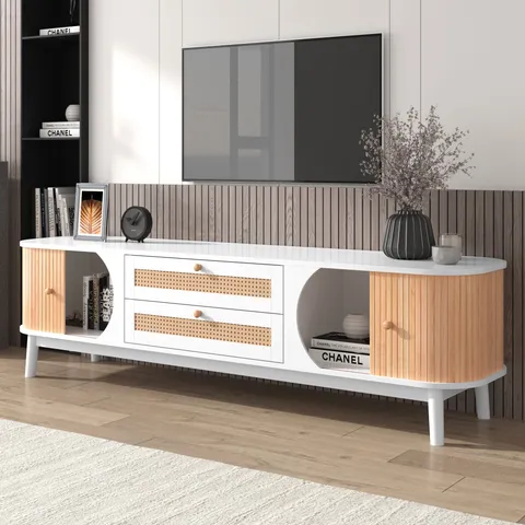 Modern/Contemporary Natural Wood+White Tv Cabinet